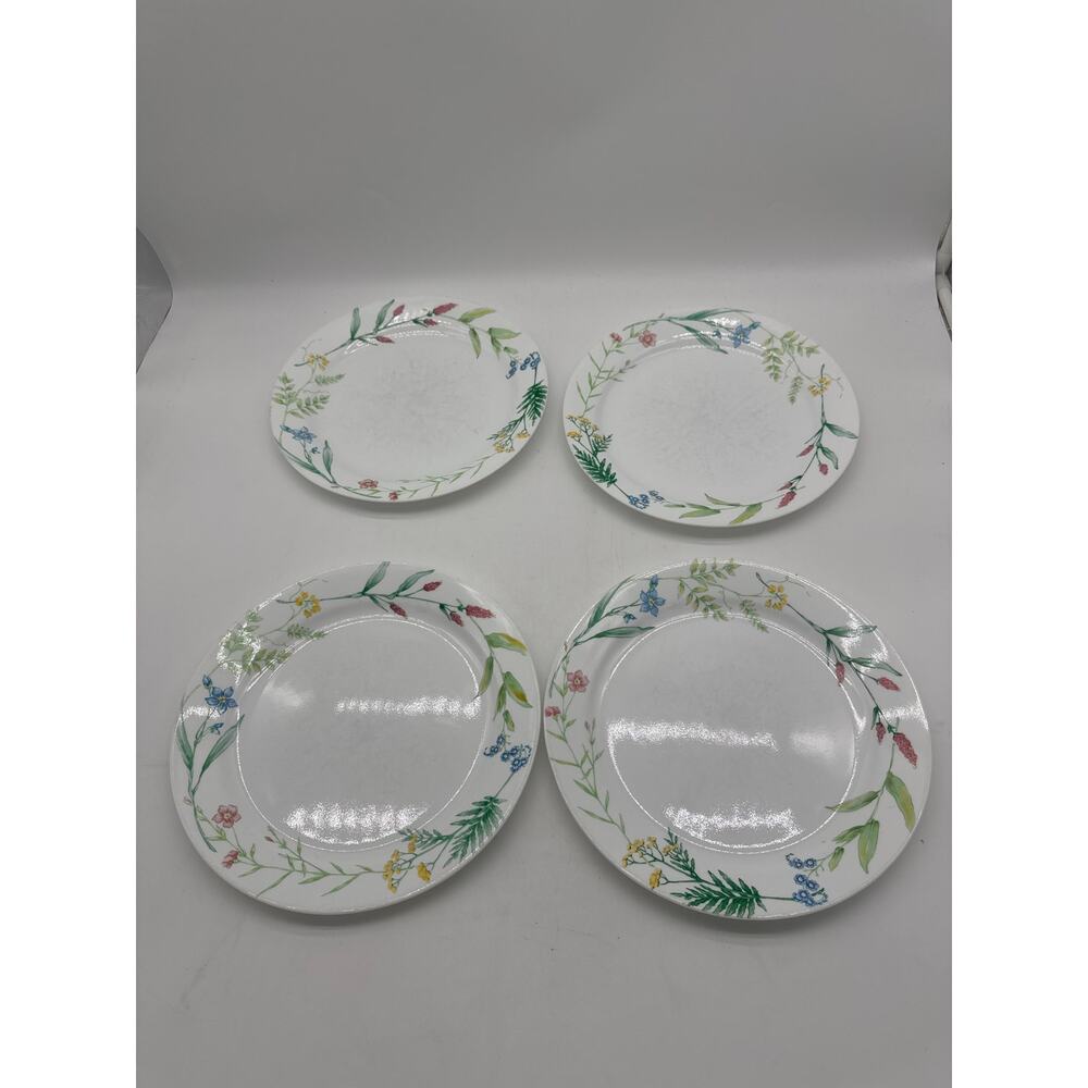 Set of 4 Corelle My‎ Garden 10.25" Dinner Plates Blue Yellow Pink Flowers Good